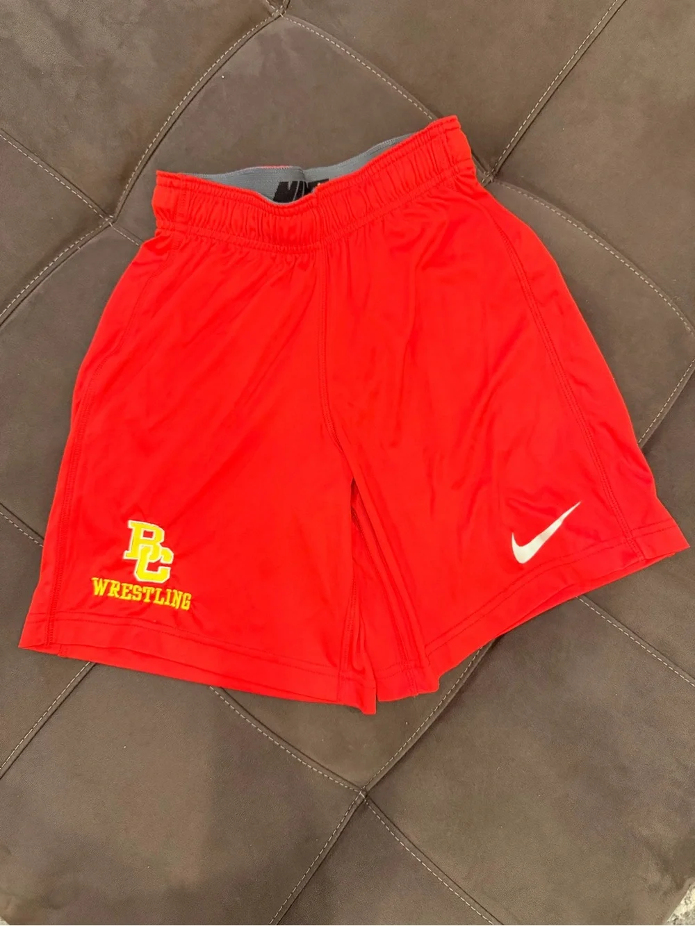 Nike Red Athletic Wrestling Shorts with Swoosh
